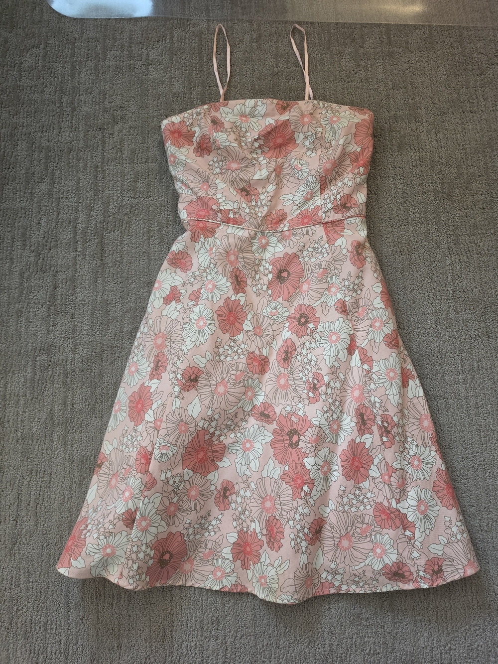 LOFT Pink and Coral Floral Fit-and-Flare Mini Dress